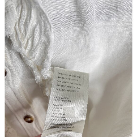 PILCRO Women's White Frayed Ruffle Linen Blend Button Down Blouse Small - Picture 4 of 5